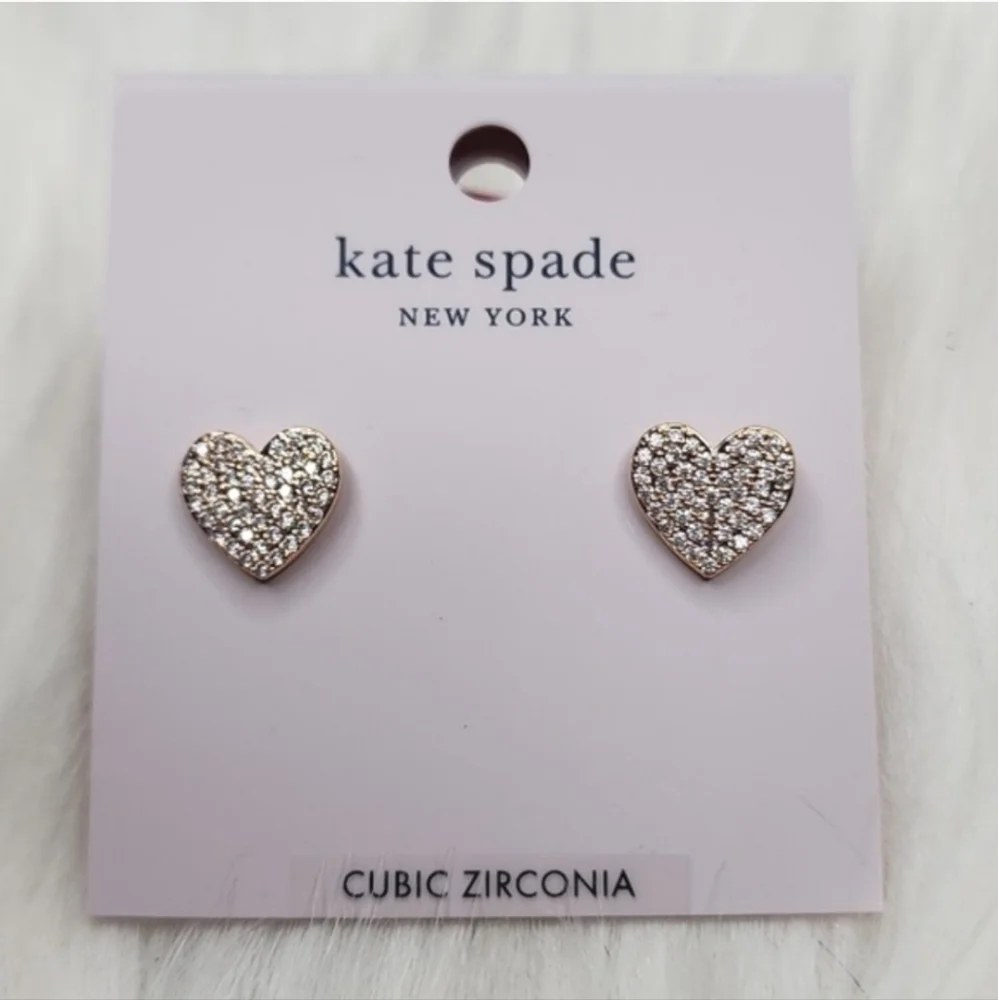 Kate Spade Yours Truly Pave Heart Studs Clear Rose Gold Earrings